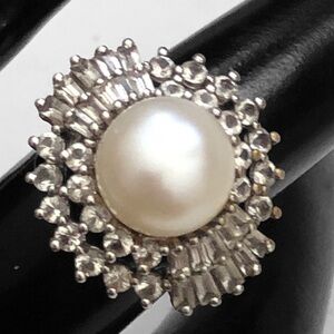 Sterling Silver 925 Faux Pearl Halo Ring